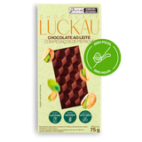 Barra Chocolate Ao Leite com pedaços de Pistache - Zero Adição de Açúcares, Lactose e Glúten - Luckau - 75g