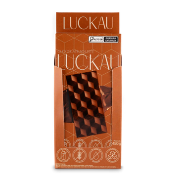 Display Barras Chocolate Ao Leite - Zero Adição de Açúcares, Lactose e Glúten - Luckau - 6 unidades de 75g - 450g