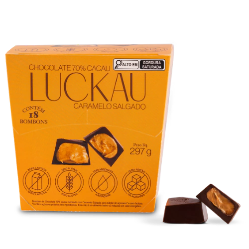 Display Bombom Chocolate 70% Cacau recheado com creme de Caramelo Salgado - Zero Adição de Açúcares, Lactose e Glúten -