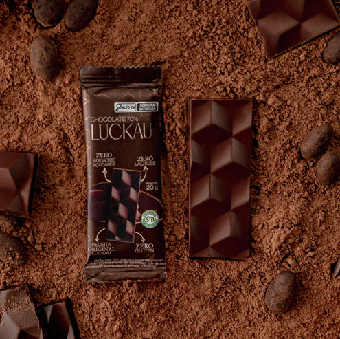 Display Barras Chocolate 70% Cacau Vegana - Zero Adição de Açúcares, Lactose e Glúten - Luckau - 12 unidades de 20g - 24 - imagem 4