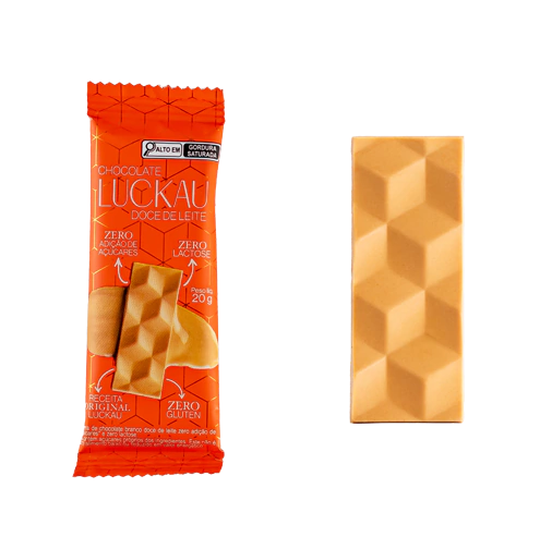 Display Barras Chocolate Branco Doce de Leite - Zero Adição de Açúcares, Lactose e Glúten - Luckau - 12 unidades de 20g - imagem 2