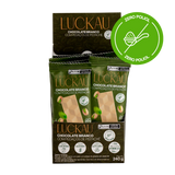 Display Barras Chocolate Branco com pedaços de Pistache - Zero Adição de Açúcares, Lactose e Glúten - Luckau - 12 unidades de 20g - 240g total