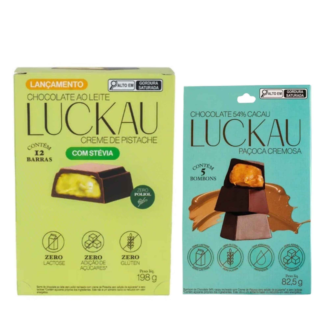 Kit Queridinhos - Display de barrinha recheada chocolate Ao Leite com Recheio Cremoso de Pistache & Pouch de Bombons Chocolate 54% e Recheio Cremoso de Paçoca