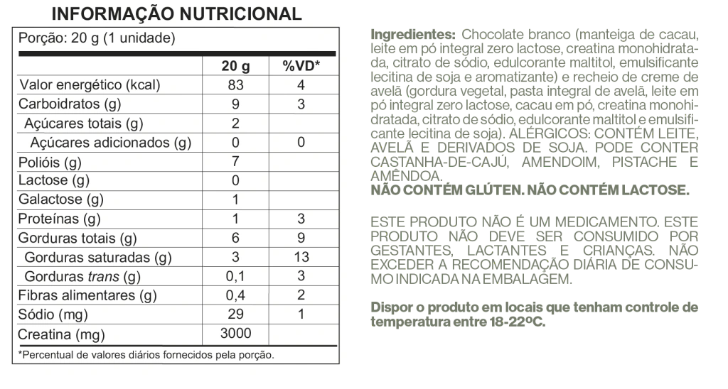 Creatina Micronizada em Barra de Chocolate Branco com Creme de Avelã - Zero Glúten, Lactose e Adição de Açúcares -12 uni - imagem 6