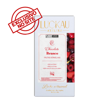 Barra Chocolate Branco com Frutas Vermelhas - Zero Adição de Açúcares, Lactose e Glúten - Luckau - 70g