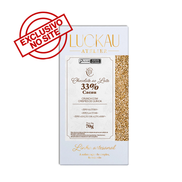 Barra Chocolate Crunch Ao Leite com Crispies de Quinoa - Zero Adição de Açúcares, Lactose e Glúten - 70g - Luckau
