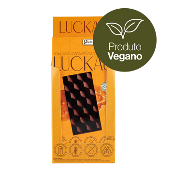 Display Barras Chocolate 70% Caramelo Salgado - Zero Adição de Açúcares, Lactose e Glúten - Luckau - 6 unidades de 75g -