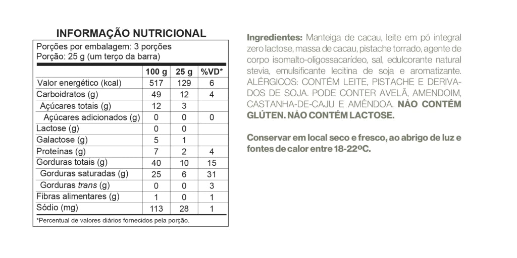 Barra Chocolate Branco com pedaços de Pistache - Zero Adição de Açúcares, Lactose e Glúten - Luckau - 75g - imagem 3