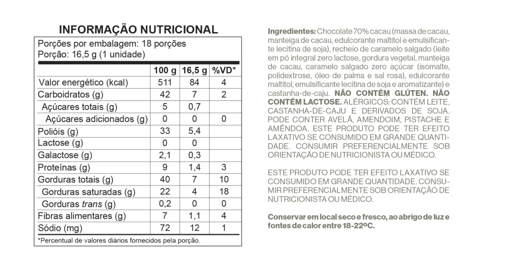 Display Bombom Chocolate 70% Cacau recheado com creme de Caramelo Salgado - Zero Adição de Açúcares, Lactose e Glúten - - imagem 5