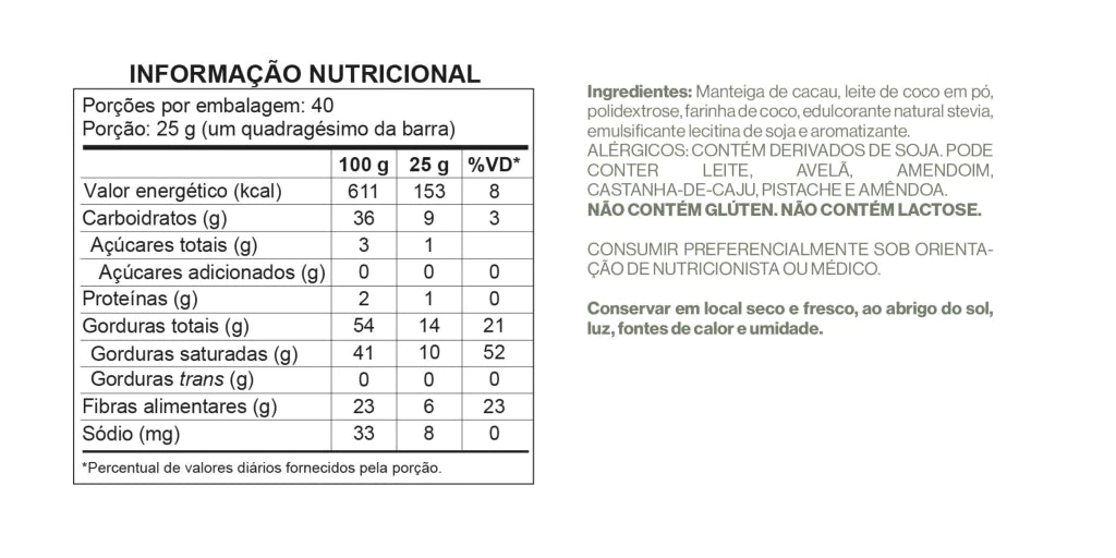 Barra Chocolate Branco Vegano - 1,01kg - Zero Poliol, Zero Glúten, Zero Lactose e Zero Adição de Açúcares - imagem 3