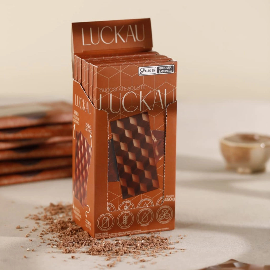 Display Barras Chocolate Ao Leite - Zero Adição de Açúcares, Lactose e Glúten - Luckau - 6 unidades de 75g - 450g - imagem 2