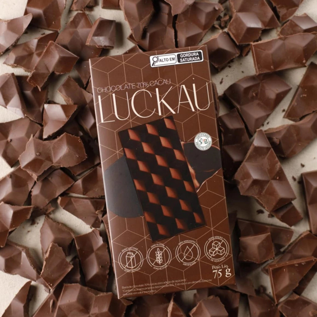 Display Barras Chocolate 70% - Zero Adição de Açúcares, Lactose e Glúten - Luckau - 6 unidades de 75g - 450g - imagem 4